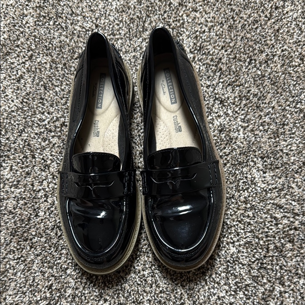 Clarks Black Leather Flats Slip-On Loafers